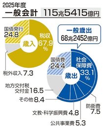 ２５年度政府予算案決定、総額１１５兆円に膨らむ　歳出・税収とも過去最大