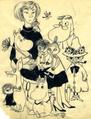 トーベ・ヤンソン「ムーミンたちとの自画像」(1952年 インク、紙、ムーミンキャラクターズコレクション (C)Moomin CharactersTM)(提供写真)