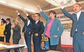 庭田氏勝利へ結束　国民県連大会、変革の必要性強調