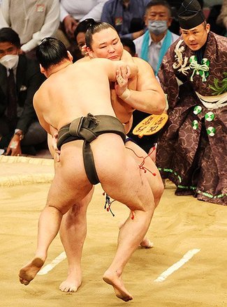 朝乃山初黒星 引き技に不覚　大相撲九州場所１１日目