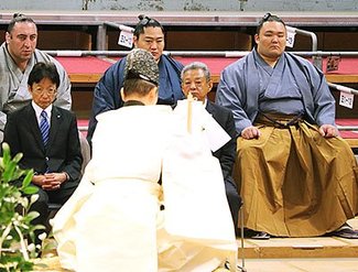 朝乃山「気合入った」　大相撲土俵祭りに初出席