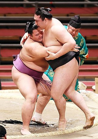 朝乃山 竜電寄り切り９勝目　春場所１１日目