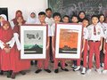 交流のお礼、インドネシアの小学校に作品寄贈　高岡出身版画家の故金守世士夫さんの妻
