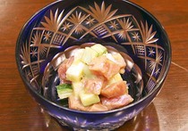 マグロ・長芋・キュウリのごま酢あえ