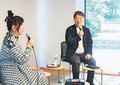 伊与原さん（直木賞作家）富山に感謝　高志の国文学館で室井館長と対談