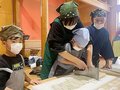 そば打ち楽しい！　滑川・浜加積保育園児が体験、生産者が手ほどき
