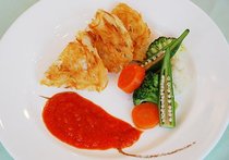 白身魚のガレットとボイル野菜添え