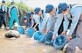 育てた稚魚放流　滑川高生がサクラマス１３３０匹