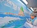 「銭湯で立山眺めて」　富山の立山鉱泉、専門絵師の中島さん１日で２枚描く