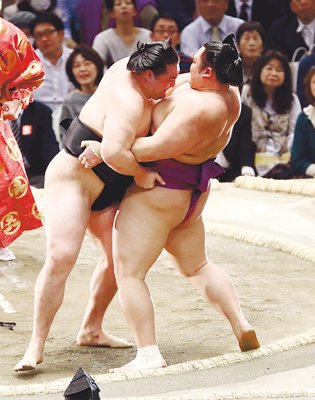 朝乃山４敗目、竜電に力負け　春場所１１日目