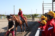乗馬を楽しむ児童＝下村馬事公園
