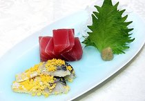 締めさばの黄味あえとマグロのお造り