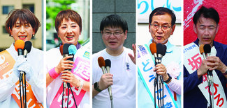 舌戦火ぶた、政策競う　参院選富山選挙区５候補第一声