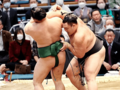 朝乃山粘り３連勝　大相撲春場所３日目