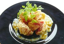 トマトのフライ　卵のソース