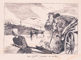花のお江戸の動物たち（８）<br />ジョルジュ・ビゴー「あさ」＜人力車に乗る日本の家族＞　１８８３（明治１６）年（東京都江戸東京博物館蔵、前後期で場面替え）