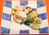 長ナスとベーコンのロールフライ