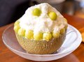 完熟メロン半玉の上にミルクかき氷！ タルトをイメージしたかき氷！【③富山の氷特集/かき氷】