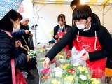 鉢植えを販売する南砺福野高校の生徒たち