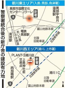 新川の新警察署、黒部・コラーレ周辺と滑川・国道８号上島が軸　県警、２地域再編で調整